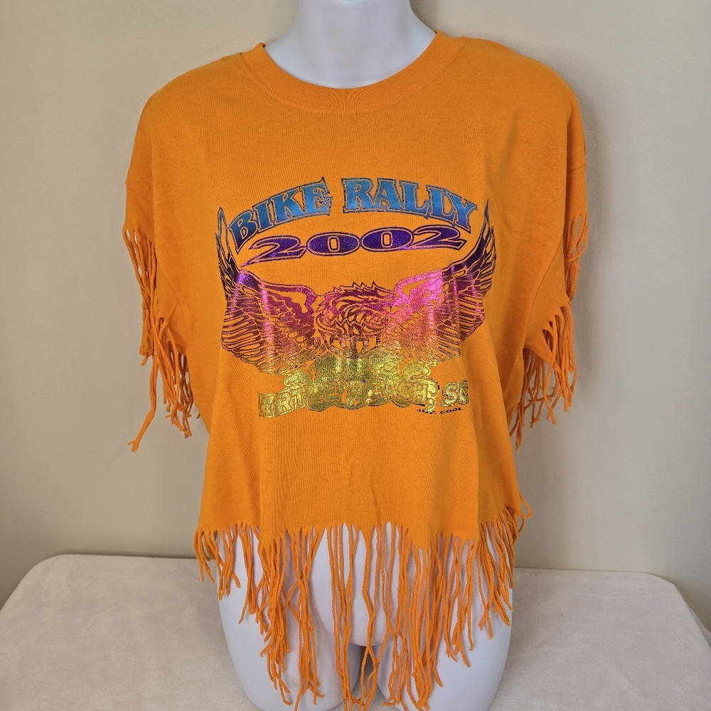 Vintage Anvil Orange Fringe Bike Rally 2002 Graphic Tee